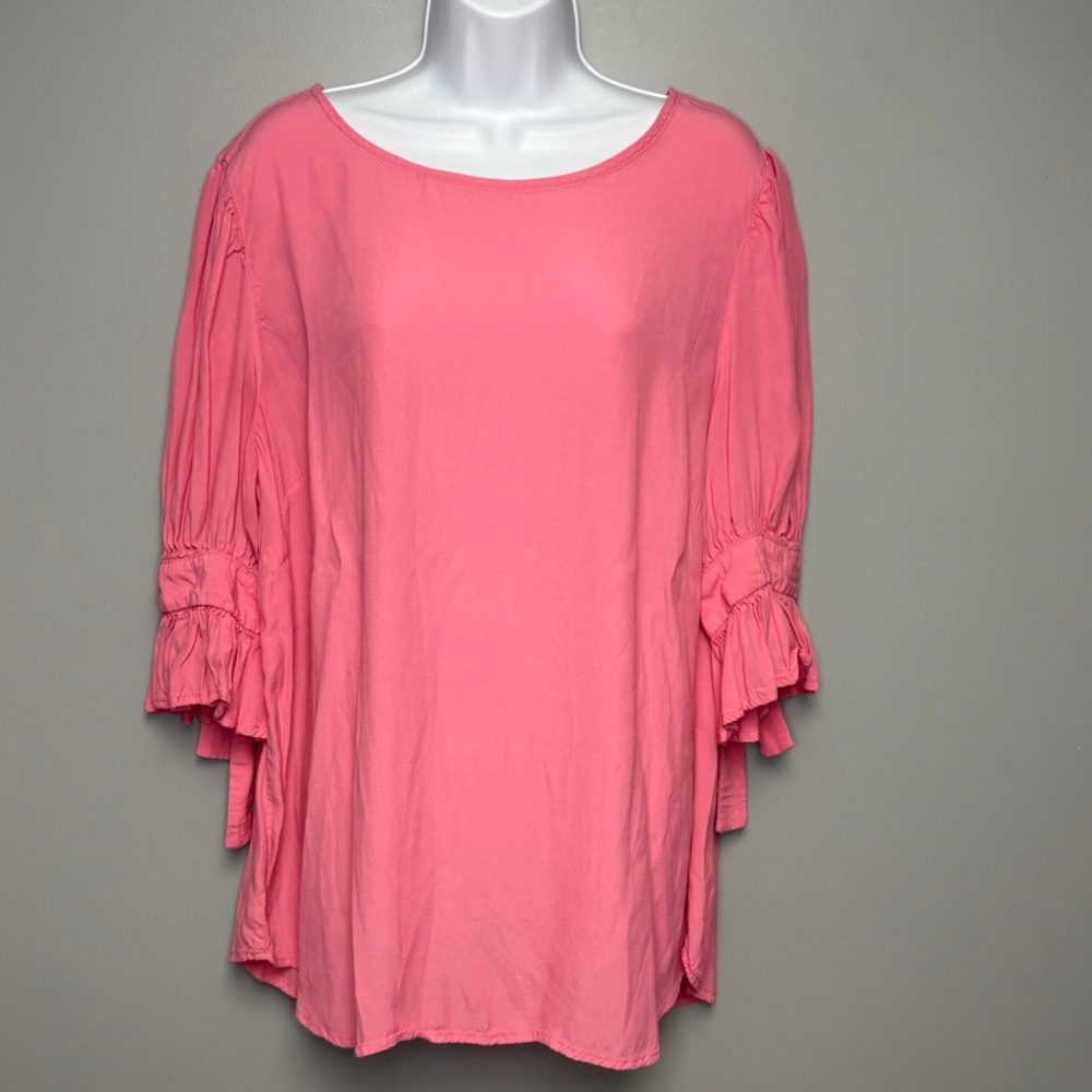 Ann Taylor Pink Feminine Tie Puff Sleeve Lightweight Romantic Blouse Sz XL